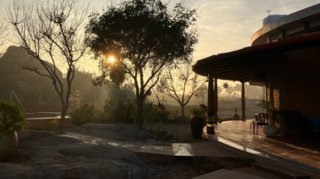 Manifest Nirvana ashram at sunrise, Tiruvannamalai